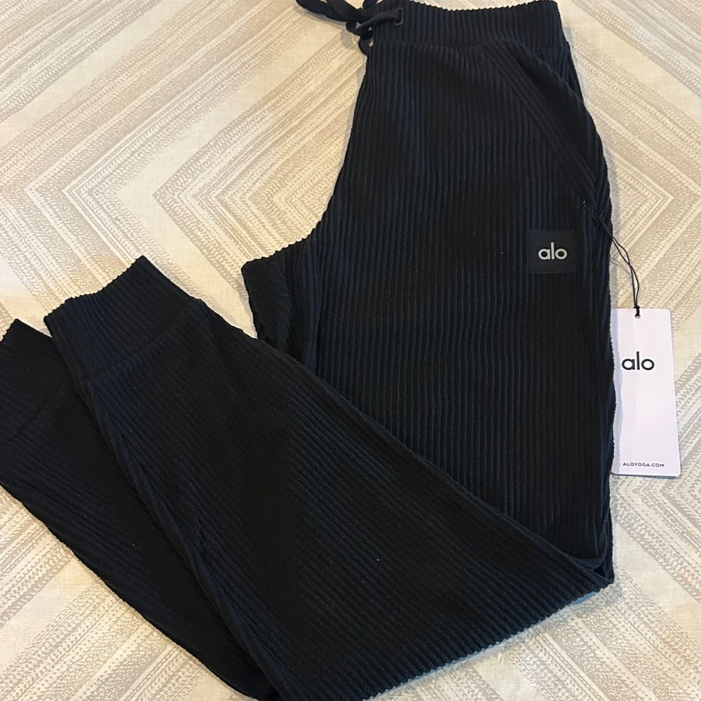 ALO Yoga Muse Black Ribbed Joggers Size XS